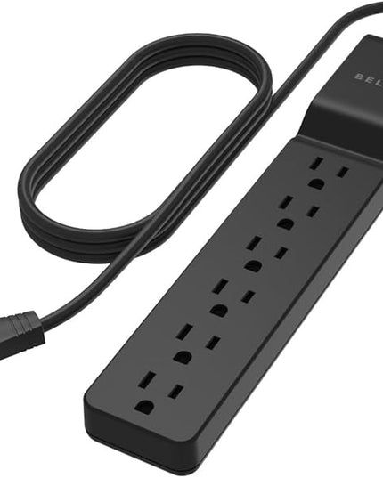 Belkin Surge Protector Power Strip with 6 AC Outlets, 6ft/1.8M Long Heavy-Duty Extension Cord, & 360-Degree Rotating AC Plug for Conference Rooms, Computer Desktops, & More - 600 Joules of Protection
