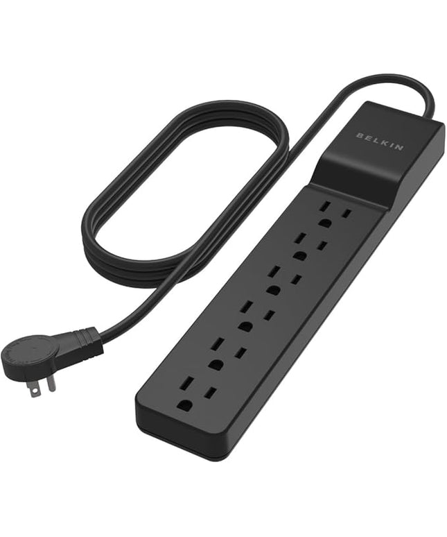 Belkin Surge Protector Power Strip with 6 AC Outlets, 6ft/1.8M Long Heavy-Duty Extension Cord, & 360-Degree Rotating AC Plug for Conference Rooms, Computer Desktops, & More - 600 Joules of Protection