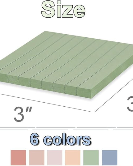 (72 Pack) Lined Sticky Notes 3x3 in,Notepads with Lines,Ruled Stickies Super Sticking Power,Office School Memo Note Pads Vintage Colors,Post on Windows Doors,Recyclable,Easy to Write on