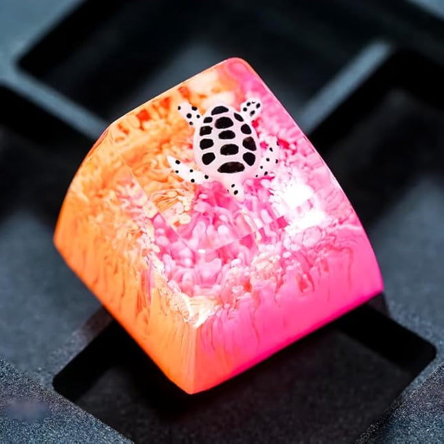 Sea Turtle Artisan Keycap Hot Pink and Orange Ocean R1 SA Profile Custom Sea Creatures Keycaps 1U ESC Handmade Gaming Resin Key Cap Cherry MX Switch Compatible Mechanical Keyboard Turtle Lover Gift
