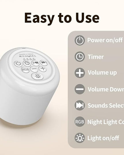 Portable White Noise Machine Mini Sound Machine with Light 30 Soothing Sounds Rechargeable for Adults Baby Kids Sleep Brown Noise Machine with Memory Function 4 Timers for Travel Camping Home Office