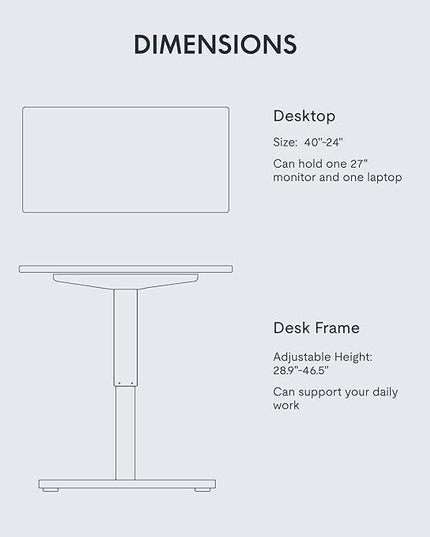 FLEXISPOT EN1 One-Piece Standing Desk, 40"x24" Seamless Desktop Electric Height Adjustable for Home Office, Study Rooms & Multi-Device Workstations, White(White Frame)