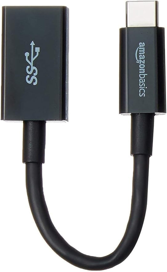 Amazon Basics USB 3.1 USB-C to USB-A Female Adapter Cable Converter, 5Gbps High-Speed, USB-IF Certified, Fast Transfer, Portable, for Laptops, Tablets, Phones (iPhone 16/15), Black