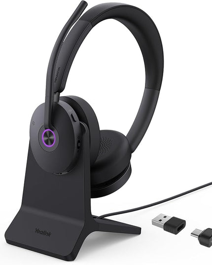 Yealink BH74 with Stand Active Noise Canceling Wireless Headset with Mic for Work, 6-mics Hybrid ANC Microsoft Teams Premium Open Ofﬁce Certified Headsets Bluetooth 5.3, up to 32h Talk, UC Compatible