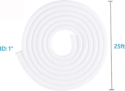 25ft 1 Inch White Cable Sleeve – Split Wire Loom Tubing Cord Protector – Flame Retardant Polyester Cable Cover for Desk, TV, PC Setup – Protects Cords from Pets & Organizes Wires