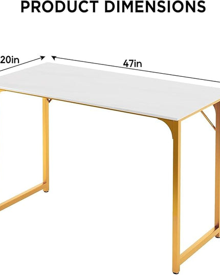 PayLessHere | 47 Inch Computer Desk | White Gold | Office Desk with Metal Frame, Adjustable Feet | Water-Resistant, Scratchproof Surface | Sturdy Writing Table for Home Office or Study | Pack of 1