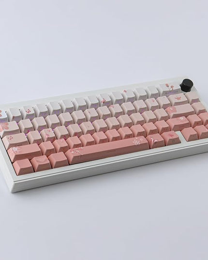 Tsungup PBT Keycaps Cherry Blossom Keycap Set - Custom Side Printed Pink Keycaps,135 Keys Gradient DoubleShot Sakura Key caps Cherry Profile Keyboard Key caps for Mechanical Keyboards