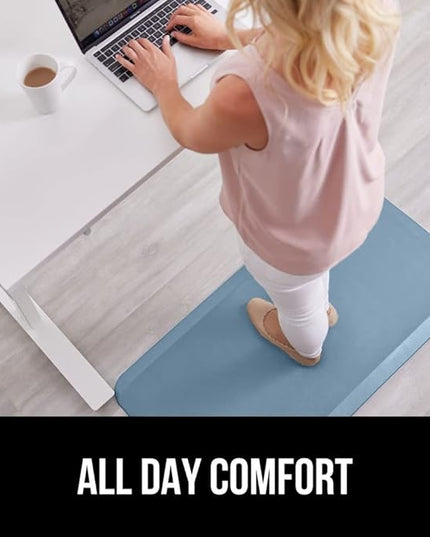 GORILLA GRIP Comfortable Cushioned Kitchen Mats for Floor, 39x20, Waterproof and Stain Resistant Soft Top, 3/4 Inch Thick Ergonomic Standing Desk Anti Fatigue Mat, Foam Supports Ankles, Feet, Sky Blue