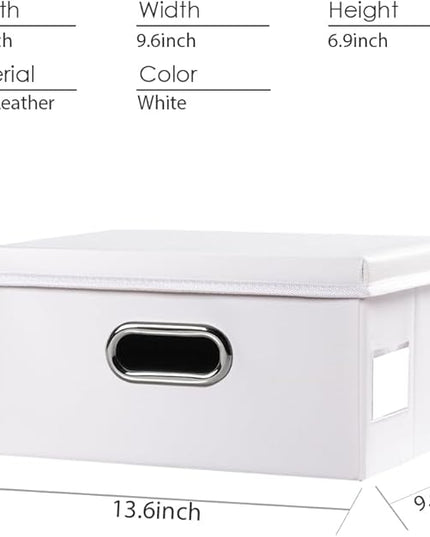 PRANDOM Collapsible Storage Box with Lid [1-Pack] Leather Fabric Foldable Storage Bin Organizer Container Basket Cube with Cover for Home Bedroom Closet Office Nursery White (13.6x9.6x6.9)
