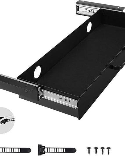 VEVOR Under Desk Drawer Slide Out, 22 inch Under Desk Mounted Pull-out Drawer Attachment, Hidden Under Counter Drawers for office Home Sit Stand Workstation, Black