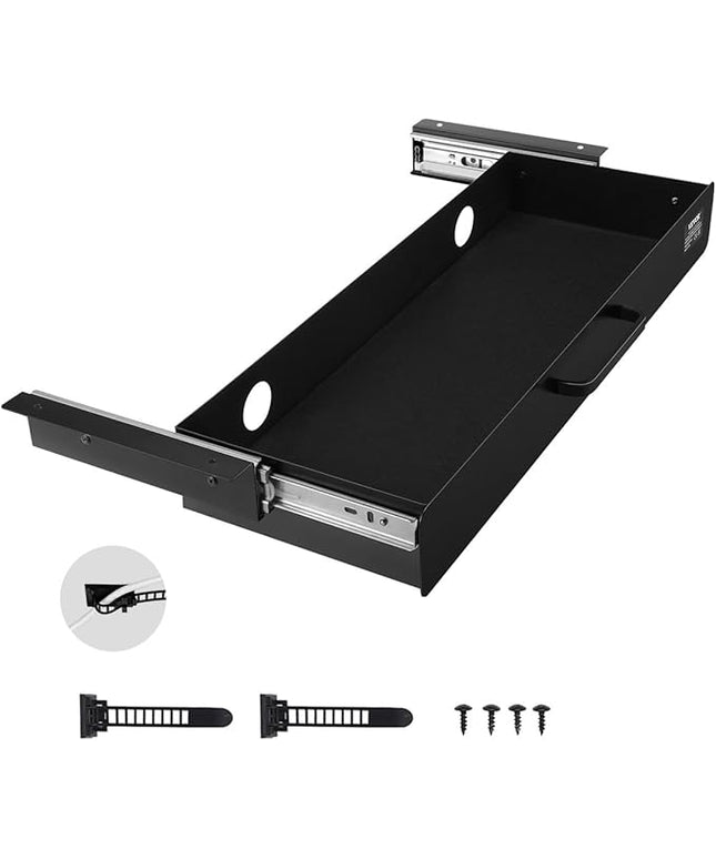 VEVOR Under Desk Drawer Slide Out, 22 inch Under Desk Mounted Pull-out Drawer Attachment, Hidden Under Counter Drawers for office Home Sit Stand Workstation, Black