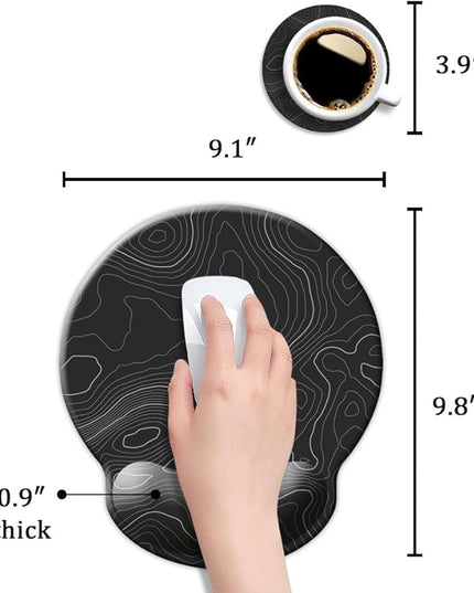 Ergonomic Mouse Pad with Wrist Support,Mouse Pad with Wrist Rest,Relieve Wrist Pain Mousepad Non-Slip Rubber Base,Mouse Pads for Desk,Computers,Laptop,Office,Home,Accessories Black Topographic Line