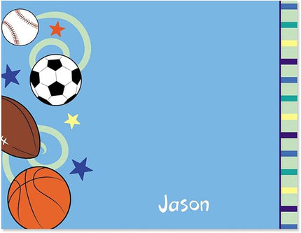 Current Sports Balls Kids Personalized Note Cards - 24 Cards with White Envelopes, 4¼ x 5½ Inch Size, Blank Stationery, Add Names or Text, For Thank You Notes, Invitations, & Announcements