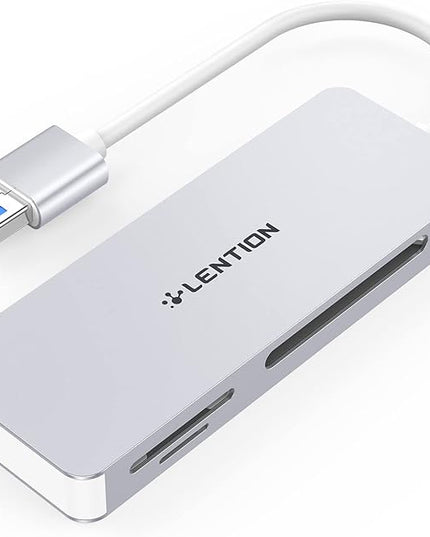 LENTION USB 3.0 to CF/SD/Micro SD Card Reader, SD 3.0 Card Adapter for SDHC/SDXC/MMC/RS-MMC/Micro SDHC/Micro SDXC/CF Type I, Compatible Windows, MacOS, ChromeOS, More (CB-H12, Silver)