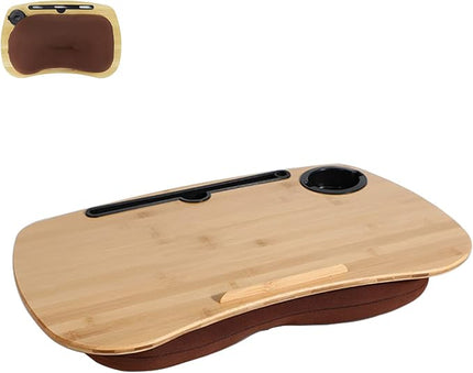 SUMISKY Lap Desk-Portable Laptop Table with Cushion Bamboo Platform Phone Holder L(21.6"x13.8") with Cup Holder