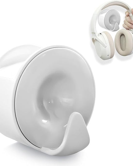Aenfaiy Headphone Holder Wall Mounted, Under Desk Adhesive Headphone Hook, White Gaming Headset Stand Hanger for Desk with Cable Hook, Fits Slim On-Ear & Over-Ear Headphones| Headband Width Up to 30mm