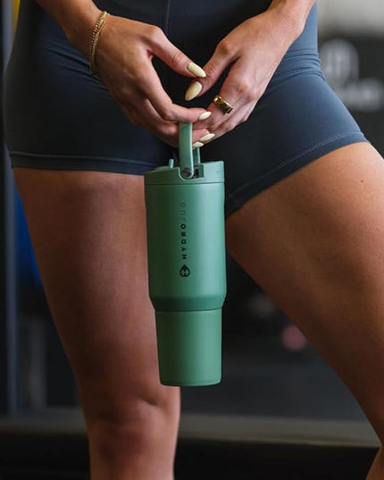 HydroJug Sport - Stainless Steel Tumbler with Straw, Vacuum Insulated, 20oz Leakproof Water Bottle, Ergonomic Design, Reusable, Dishwasher Safe, Rubber Base, Durable for Gym or Outdoors, Sage