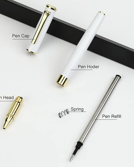 YIVONKA Luxury Ballpoint Pen Black Refill Line width 0.5mm,Best Office Pen Gift for Men & Women Professional Executive,Nice BallPens Classy Gift Box (White)
