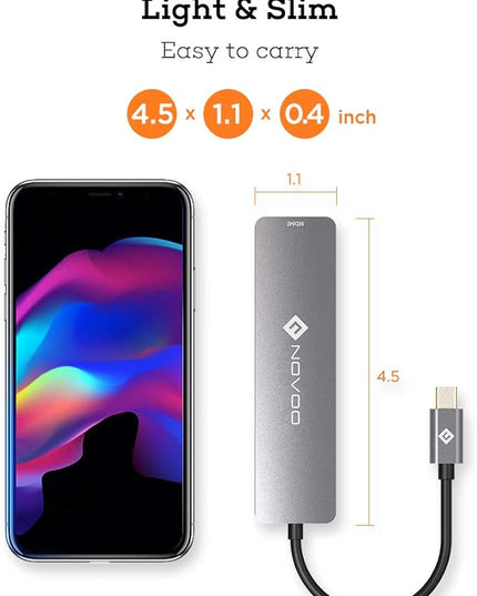 USB C Hub HDMI, MacBook Pro Adapters with 100W PD, NOVOO 6 in 1 Adapter 4K to HDMI, 2 USB 3.0 Ports and SD/TF Cards Reader for iPad Pro/MacBook Pro Air/Type C Devices