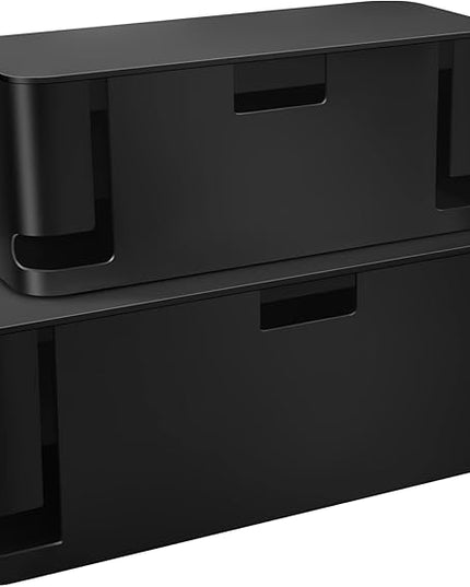 ZhiYo Cable Management Box Black, 2Pack Cord Organizer Box - Extra Large and Medium Size, Cord Hider Box to Conceal Power Strips on Desk or Floor, Made from Electrically Safe ABS Material