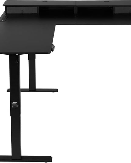 VEVOR L Shaped Electric Standing Desk with 2 Drawers, 63 x 55 inch Adjustable Height Corner Desk with Storage, Sit Stand up Computer Table with Light Strips for Office Home, Easy to Assemble, Black