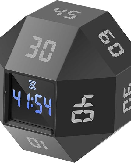 Mini 12-Sided Cube Timer with preset countdowns of 1-3-5-10-15-20-25-30-45-60-90 Minutes, a Rechargeable time Management Efficiency Tool Suitable for ADHD Management, Study and Cooking (Black)