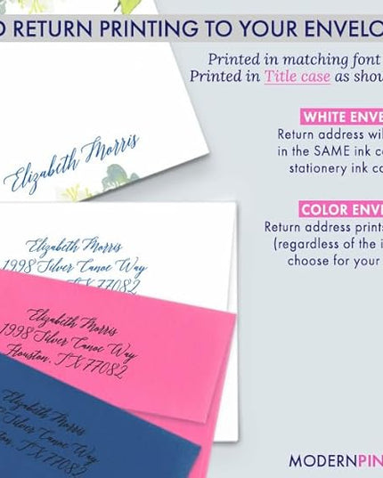 Personalized Floral Stationary with Envelopes, FLAT OR FOLDED, Watercolor Floral Stationery Set for Women, Blue and Green Personalized Floral Notecards with Envelopes, Choice of Colors and Quantity