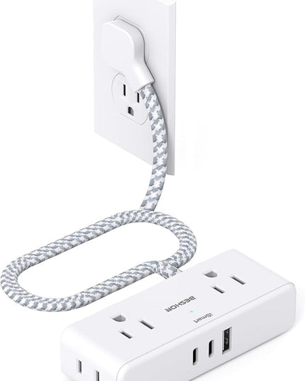 Flat Extension Cord 3 feet, Flat Plug Power Strip, 4 Widely Outlets with 3 USB Ports (2 USB C), 3 Side Outlet Extender with Extension Cord with Multiple Outlets for Home, Office, Dorm Room Essentials