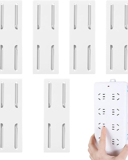 Adhesive Punch Free Socket Holder 6 Pcs Power Stirp Holder Self-Adhesive Power Strip Holders Surge Protector Fixator Wall Mount Space Saving and Easy to Install for Computer Kitchen Home Office