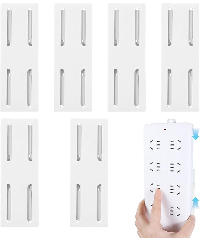 Adhesive Punch Free Socket Holder 6 Pcs Power Stirp Holder Self-Adhesive Power Strip Holders Surge Protector Fixator Wall Mount Space Saving and Easy to Install for Computer Kitchen Home Office