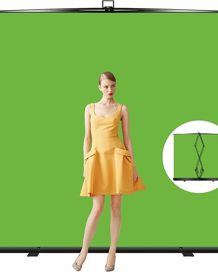 FUDESY 78.7 x 93in Extra Wide Large Collapsible Green Screen Chroma Key Panel, Portable Retractable Wrinkle Resistant Green Backdrop for Streaming, Tiktok, Auto-Locking Frame, Aluminum Hard Case