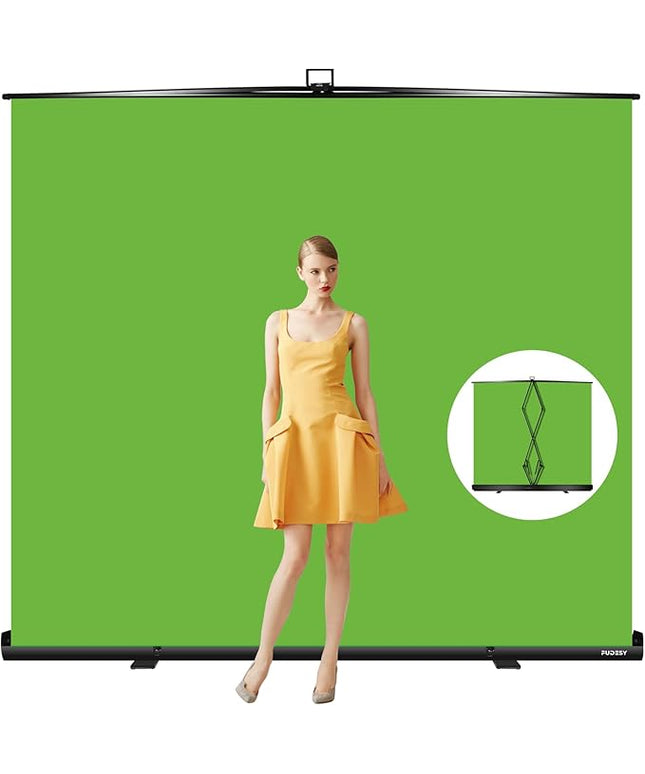 FUDESY 78.7 x 93in Extra Wide Large Collapsible Green Screen Chroma Key Panel, Portable Retractable Wrinkle Resistant Green Backdrop for Streaming, Tiktok, Auto-Locking Frame, Aluminum Hard Case
