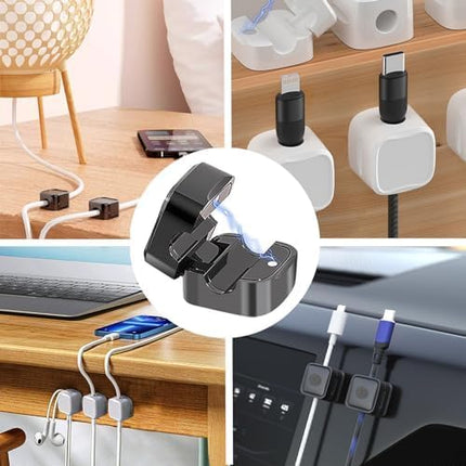 IFNOW 12 Pack Magnetic Cable Clips Cord Organizer Black Self Adhesive Cord Holder Under Desk Cable Management for Home,Office,Car,Desk,Nightstand