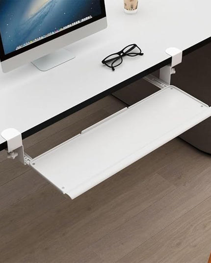 Pull Out Keyboard Tray with C Clamp Mount, Metal Keyboard Tray Under Desk, Slide-Out Platform Computer Drawer(White)