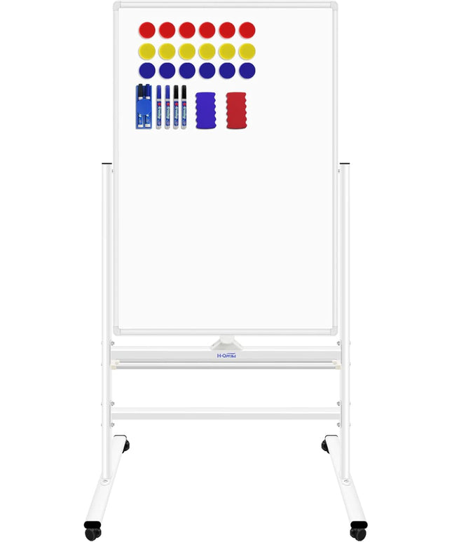 H-Qprobd Magnetic Whiteboard Mobile Dry Erase Board with Stand 40"x28" Double Side Rolling Whiteboards on Wheels for Home, Office & School