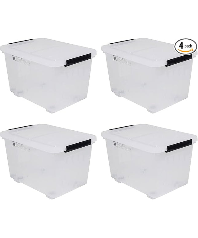 4 Packs 30 Liter Clear Large Storage Boxes Container with Lids and Wheels