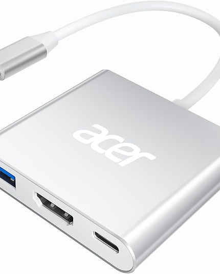 Acer USB C to HDMI Adapter, 4K USB C Hub with 100W PD, USBA 3.0 Port, HDMI to USBC Multiport Digital AV Converter for MacBook Pro/Air, iPad, Tablets, TV, Monitor and More (Silver)