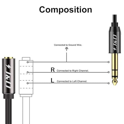 J&D 6.35mm (1/4 inch) to 3.5mm (1/8 inch) Headphone Jack Adapter 15 Feet, Gold Plated 3.5mm Female TRS to 6.35mm Male TRS Stereo Audio Cable for Guitar Amp, Amplifiers, Headphones Extension Cable