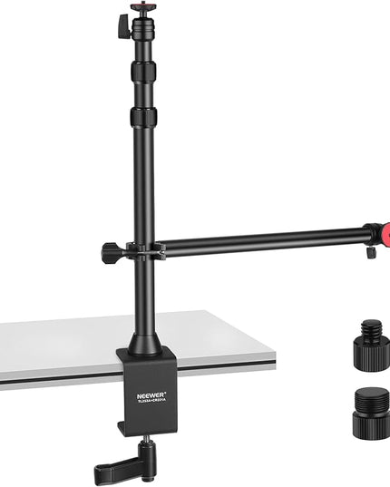 NEEWER Camera Desk Mount with Overhead C Amera Mounting Arm and 1/4" Ball Head, 17" - 41" Adjustable Tabletop Light Stand with C Clamp for DSLR Camera, Ring Light, Webcam, Photo Video Shooting