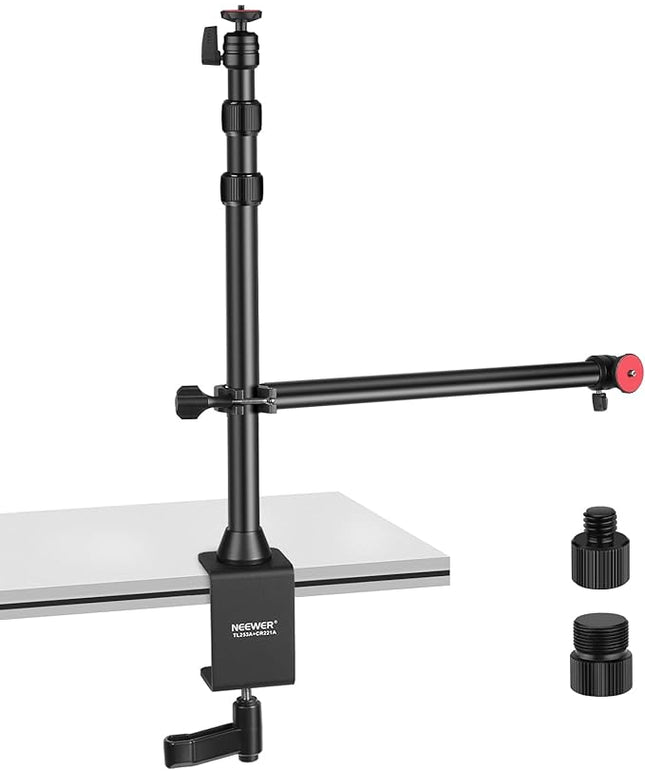 NEEWER Camera Desk Mount with Overhead C Amera Mounting Arm and 1/4" Ball Head, 17" - 41" Adjustable Tabletop Light Stand with C Clamp for DSLR Camera, Ring Light, Webcam, Photo Video Shooting