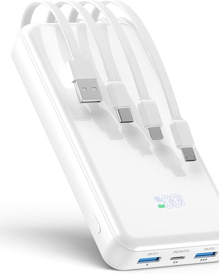 Portable Charger,50000mAh Power Bank Built-in Cable, 22.5W PD USB C In & Out Fast Charging, External Battery Pack with 6 Output & 2 Input, Travel Phone Charger for iPhone 17/16/15/14/13/12(White)