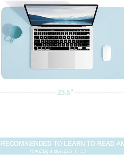 YSAGi Non-Slip Leather Desk Pad, Waterproof Laptop Computer Desk Keyboard Mat, Table Protector Blotter Mat, Large Mouse Pad for Office/Work/Home/Decor(Sky Blue, 23.6" x 13.7")