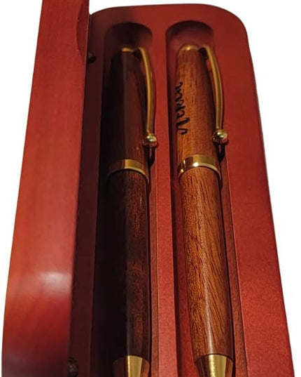 Personalized Wooden Ballpoint Pen with Personalized Case | Rosewood Pen Set | Fully Customizable | Gift for graduations, birthdays, weddings, for him and for her (Pen and Pencil w/Case)