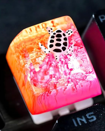 Sea Turtle Artisan Keycap Hot Pink and Orange Ocean R1 SA Profile Custom Sea Creatures Keycaps 1U ESC Handmade Gaming Resin Key Cap Cherry MX Switch Compatible Mechanical Keyboard Turtle Lover Gift