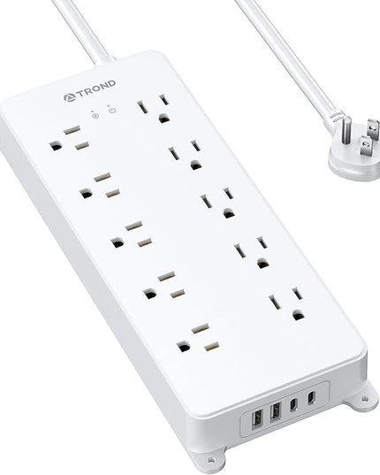 TROND Surge Protector Power Strip, 4000J, ETL Listed, 10 Widely Spaced Outlets, 2 USB C and 2 USB A Ports, Flat Plug 5ft Extension Cord, Wall Mountable, Under Desk Power Strip for Home Office, White