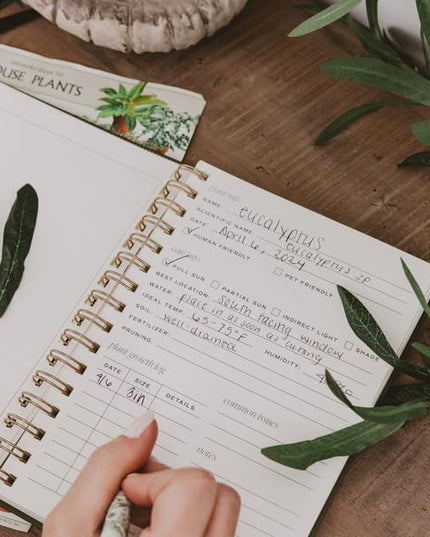 Sweet Water Decor Plant Journal, Cute Lined Spiral Notebook for Women, 125 Prompt Pages for Writing & Tracking Plant Growth, Green Matte Laminate Hardcover Diary with Gold Foil Details