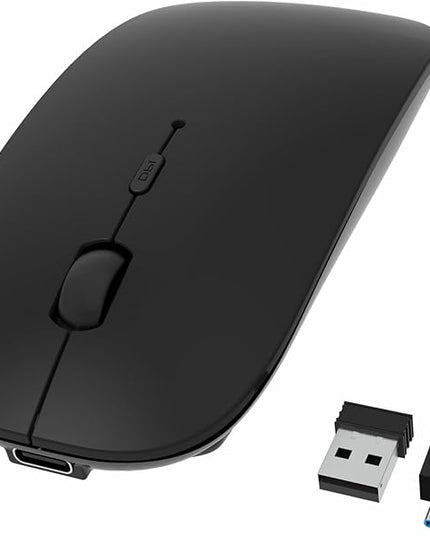 HOTDREAM Bluetooth Wireless Rechargeable Mouse for MacBook Pro/Air/iPad Air/iPad Pro/Laptop/Tablet/iPhone/PC, Bluetooth 5.2/3.0 and 2.4GHz Dual Mode Mouse (Black)