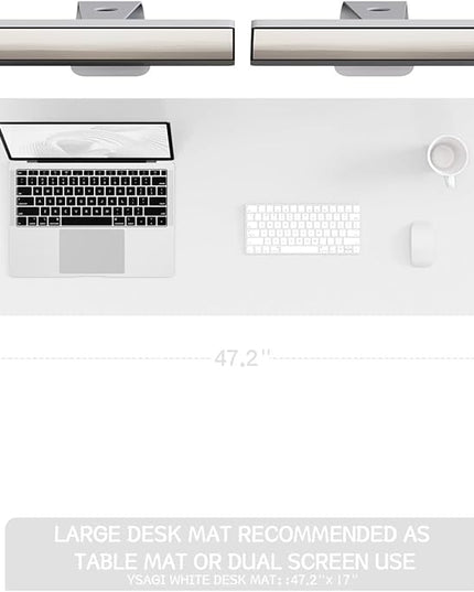 YSAGi Non-Slip Leather Desk Pad Long Size, Waterproof Laptop Computer Desk Keyboard Mat, Table Protector Blotter Mat, Large Mouse Pad for Office/Work/Home/Decor(White, 47" x 17")