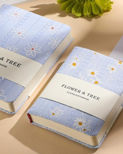 Daisy Gifts for Women, A6 Pocket Notebook, Floral Fabric Journal, 4x6 Lined Notebook & Blank Sketchbook, Cute Small Notebook, Daisy Floret Blue Journal, Gift for Girls.