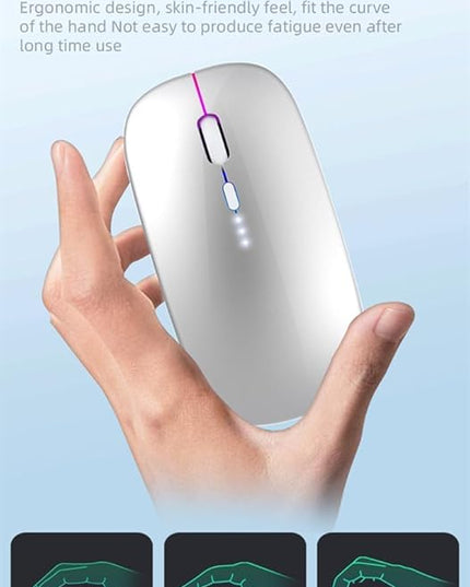 Wireless Bluetooth Mouse Rechargeable Laptop Mouse Portable LED Powered Display Computer Mice Use(BT5.2 or USB 2.4G) Dual Mode Connection Silent Slim Mice for Laptop Tablet/MacBook/PC (Silver)